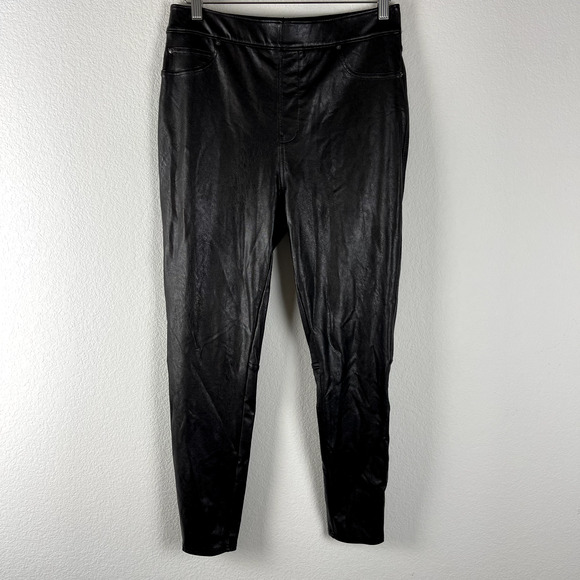 Spanx Leather-Like Ankle Skinny Pant Womens Large Brown Stretch Pull On Cropped - Picture 2 of 14
